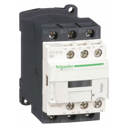 SQUARE D IEC Magnetic Contactor, 3 Poles, 24 V DC, 18 A, Reversing: No LC1D18BD