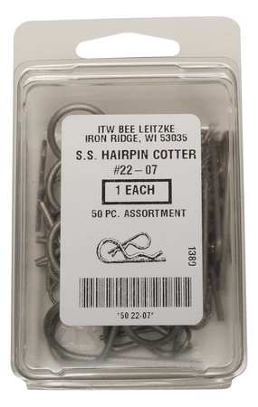 Itw Bee Leitzke Hairpin Cotter Asst, 18-8, 50 Pcs, 5 Sizes WWG-DISP-BPS050