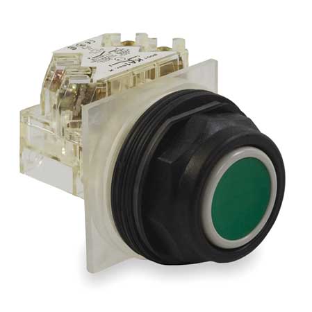 SCHNEIDER ELECTRIC Non-Illuminated Push Button, 30 mm, 1NO/1NC, Green 9001SKR1GH13