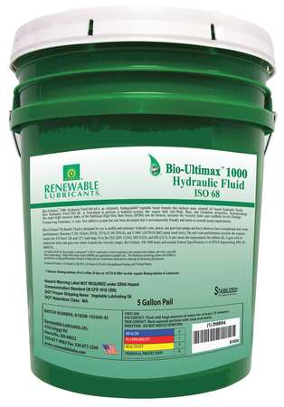 RENEWABLE LUBRICANTS 5 gal Pail, Hydraulic Oil, 68 ISO Viscosity, Not Specified SAE 81024