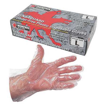 Mcr Safety SensaGuard 5040, Poly Disposable Gloves, 0.4 mil Palm, Polyethylene, Powder-Free, L ( 9 ), 500 PK 5040