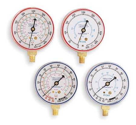Yellow Jacket Gauge, 2-1/2 In Dia, High Side, Red, 500 psi 49001
