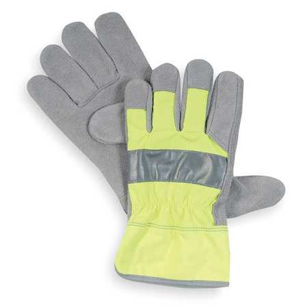 CONDOR Leather Gloves, Cowhide, High Visibility Lime, L, PR 2RA29