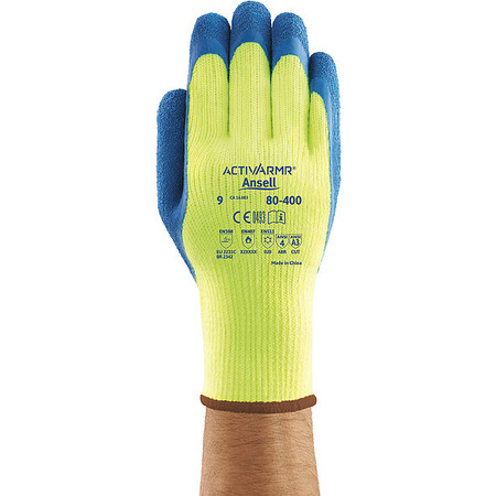 ANSELL Hi-Vis Cut Resistant Coated Gloves, A3 Cut Level, Natural Rubber Latex, XL, 1 PR 80-400