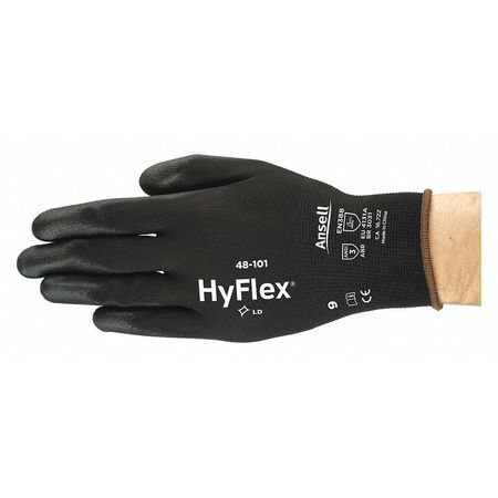 ANSELL Polyurethane Coated Gloves, Palm Coverage, Black, L, PR 48-101-VEND