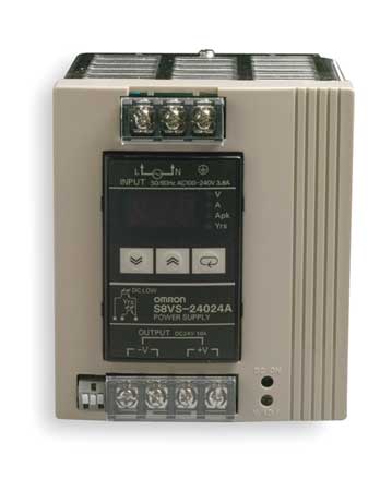 OMRON DC Power Supply, 100/240V AC, 24V DC, 240W, 10A, DIN Rail S8VS-24024A