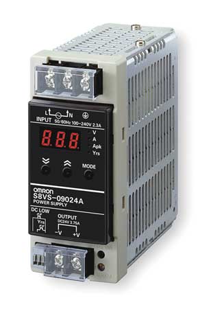 OMRON DC Power Supply, 100/240V AC, 24V DC, 90W, 3.75A, DIN Rail S8VS-09024A
