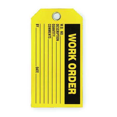 ZORO SELECT Work Ord Tag, 3 x 5-3/4 In, Bk/Yel, PK100 2RMV2