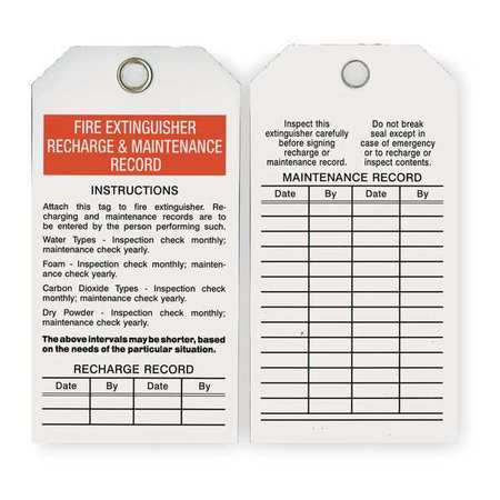 Zoro Select Tag, Fire Extinguisher Recharge & Maintenance Record, 5 3/4 in W x 3 in H, Polyester, White, 25 Pack 2RMX5