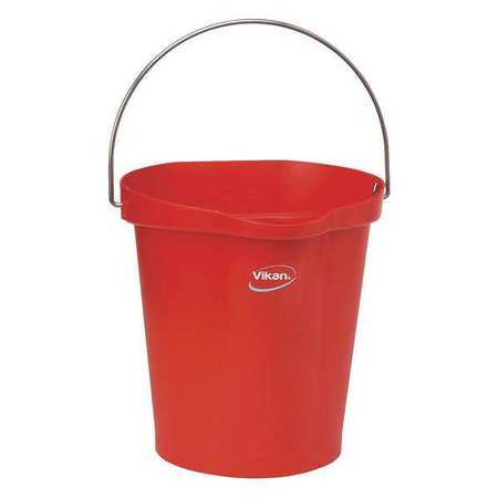 Vikan 3 gal. Round Hygienic Bucket, 12-3/4" H, 12 4/5 in Dia, Red, Polypropylene 56864