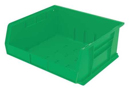 Akro-Mils Hang & Stack Storage Bin, 14 3/4 in L x 16 1/2 in W x 7 in H, 75 lb Load Capacity, Green, Plastic 30250GREEN