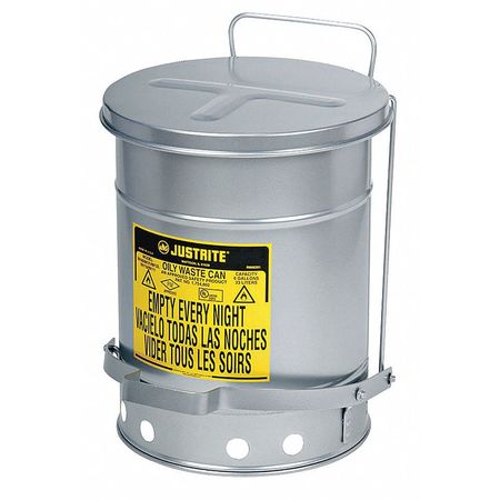 Justrite Oily Waste Can, 21 Gal., Steel, Silver 09704