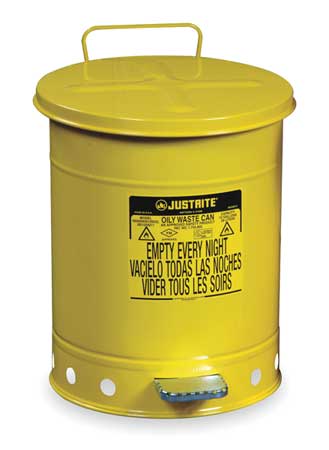 JUSTRITE Oily Waste Can, 14 Gal., Steel, Yellow 09501