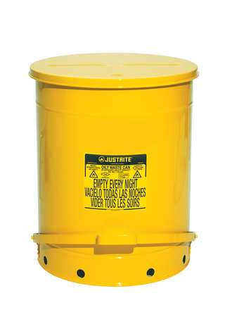 Justrite Oily Waste Can, 21 Gal., Steel, Yellow 09701
