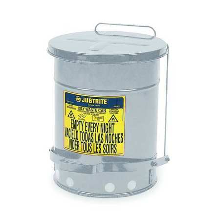 JUSTRITE Oily Waste Can, 10 Gal., Steel, Silver 09304