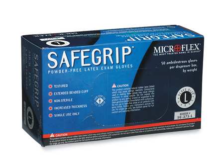 Ansell SafeGrip, Exam Gloves, 11 mil Palm, Natural Rubber Latex, Powder-Free, L, 50 PK, Blue SG-375-L