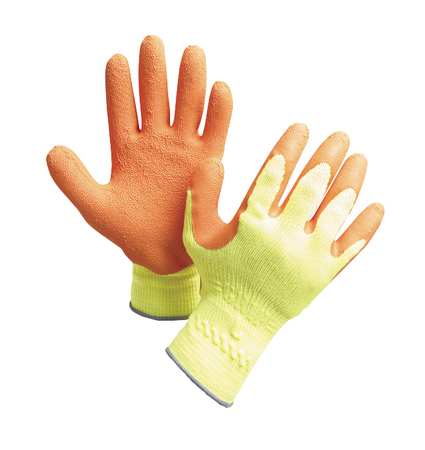 SHOWA Natural Rubber Latex Hi-Vis Coated Gloves, Palm Coverage, Orange/Yellow, L, PR 317L-09