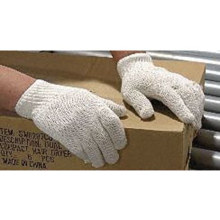 Condor String Knit Gloves, Standard Weight, Uncoated, Cotton/Polyester, Large (Size 9), White 4JF62