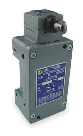 TELEMECANIQUE SENSORS Hazardous Location Limit Switch, Plunger, Roller, 1NC/1NO, 10A @ 600V AC, Actuator Location: Side 9007CR53F