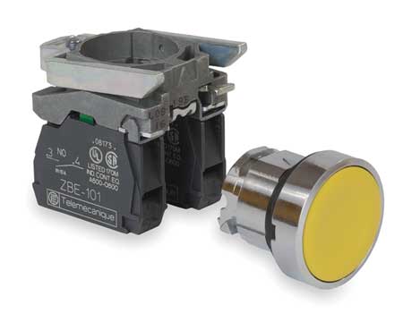 SCHNEIDER ELECTRIC Non-Illuminated Push Button, 22 mm, 1NO/1NC, Yellow XB4BA55