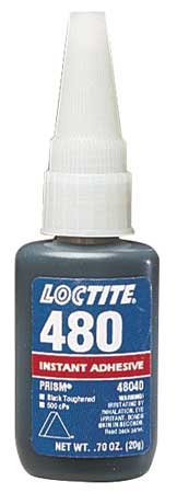 Loctite Instant Adhesive, 480 Series, Black, 0.7 oz, Bottle 135466