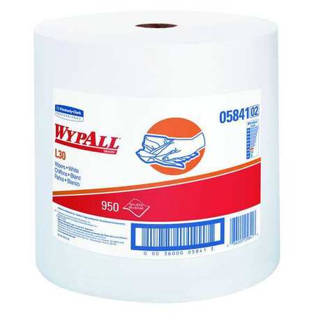 Wypall Dry Wipe Roll, White, Roll, Double Recreped (DRC), 950 Wipes, 13 1/4 in x 12 1/2 in 05841