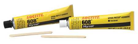 Loctite Epoxy Adhesive, 608 Series, Clear, Tube, 1:01 Mix Ratio, 15 min Functional Cure 398456
