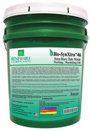 RENEWABLE LUBRICANTS Cutting Oil, 5 gal, Bucket 86874