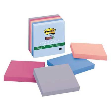 Post-It Recycled Super Sticky Notes, 3x3, PK5 654-5SSNRP