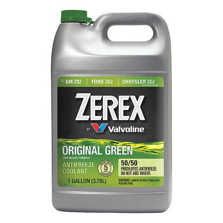 Zerex Antifreeze Coolant, Bottle, 1 gal, Ready to Use, Pre-Diluted 50/50, IAT, Ethylene Glycol, Green ZXRU1