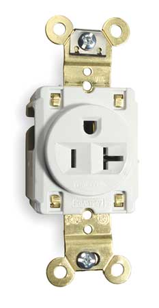 HUBBELL Receptacle, 20 A Amps, 125V AC, Flush Mount, Single Outlet, 5-20R, White HBL5361W