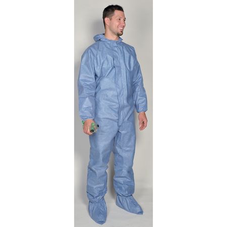 Kimberly-Clark ChemResist Suit Bloodborne Pathogen & Chemical Splash Protection Coverall Hood LG BLU 24/Cs 45093