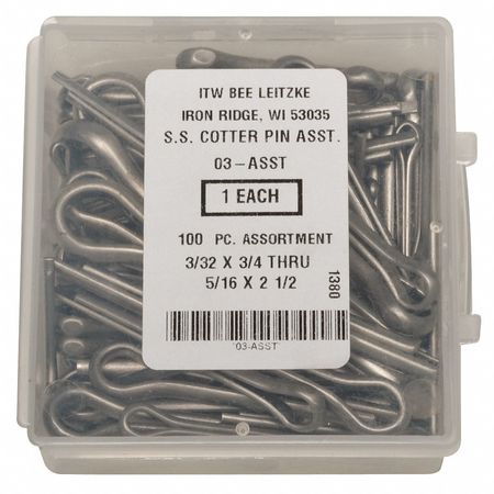 Itw Bee Leitzke Cotter Pin Asst, 18-8,100 Pcs, 14 Sizes WWG-DISP-CPS100