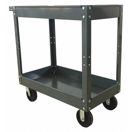 Zoro Select Steel Utility Cart with Deep Lipped Metal Shelves, Flat, 2 Shelves, 400 lb 35U046