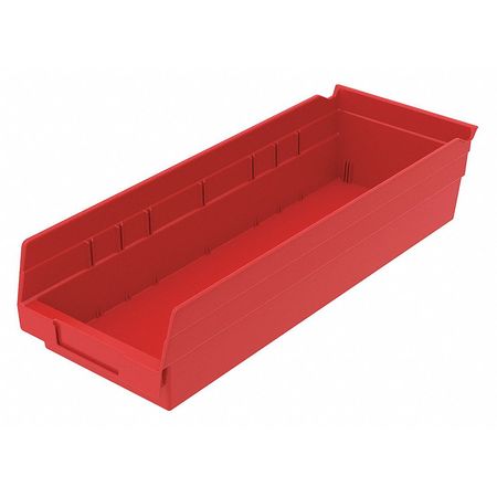 Zoro Select 20 lb Shelf Storage Bin, Plastic, 6 5/8 in W, 4 in H, Red, 17 7/8 in L 30138REDBLANK