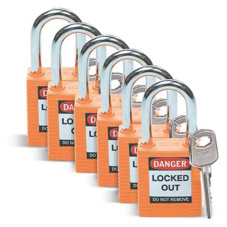 Brady Lockout Padlock, KD, Orange, 1-3/4"H, PK6 51347