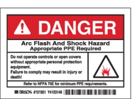 BRADY Arc Flash Protection Label, PK5, 101951 101951