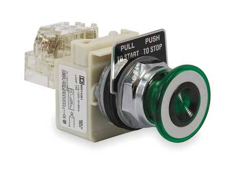 SCHNEIDER ELECTRIC Illuminated Push Button, 30 mm, 1NO/1NC, Green 9001KR9P1GH13