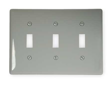 Hubbell Wiring Device-Kellems Toggle Switch Wall Plates and Box Cover, Number of Gangs: 3 Nylon, Smooth Finish, Gray NP3GY