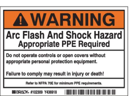 BRADY Arc Flash Protection Label, PK100, 102309 102309