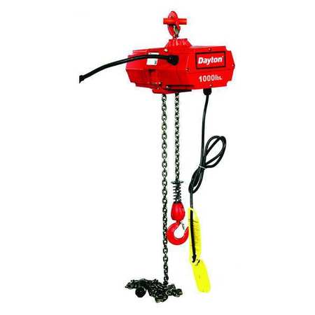 DAYTON Electric Chain Hoist, 1,000 lb, 20 ft, Hook Mounted - No Trolley, 115V, Red 2GXH2