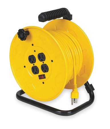 Lumapro 2YKR5 Cord Reel, 80ft, 14 AWG, Receptacle, 120VAC