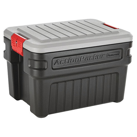 Rubbermaid Black/Red Attached Lid Container, Plastic, 26 1/4 in L, 16 15/16 in W, 18 5/8 in H 1949231