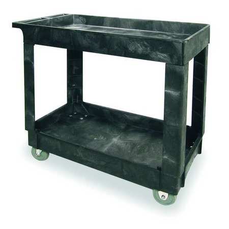 Rubbermaid Commercial Utility Cart with Deep Lipped Plastic Shelves, Flat, 2 Shelves, 500 lb 3485206