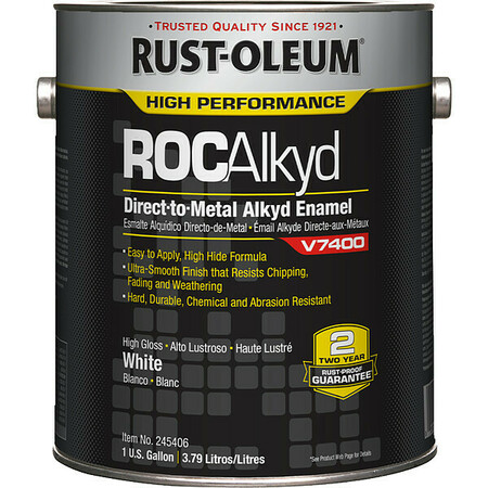 Rust-Oleum Interior/Exterior Paint, High Gloss, Oil Base, High Gloss White, 1 gal 245406