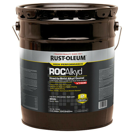 Rust-Oleum Interior/Exterior Paint, High Gloss, Oil Base, High Gloss White, 5 gal 245407