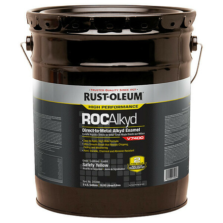RUST-OLEUM Interior/Exterior Paint, High Gloss, Oil Base, SAFETY YELLOW, 5 gal 245480