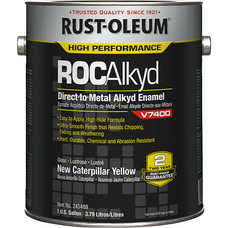 RUST-OLEUM Interior/Exterior Paint, High Gloss, Oil Base, Yellow (New Caterpillar), 1 gal 245489