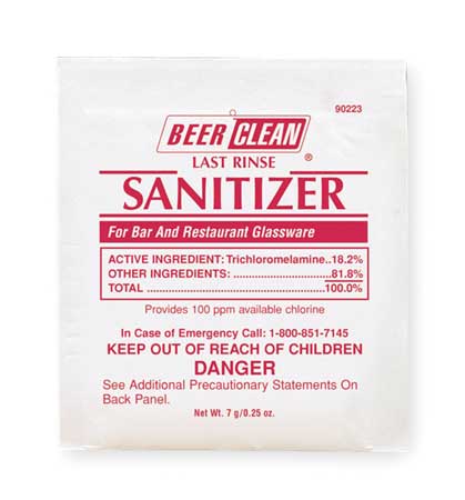 Beer Clean Beer Clean Sanitizer, 0.25 oz. Pouch, Unscented, White, 100 PK 90223