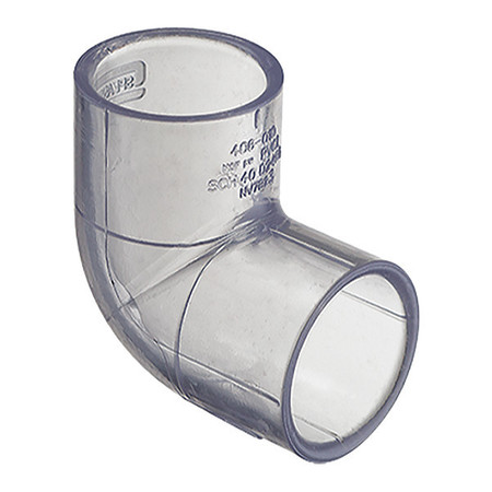 Zoro Select PVC Elbow, 90 Degrees, Solvent x Solvent, 3/4 in Pipe Size H406007LS